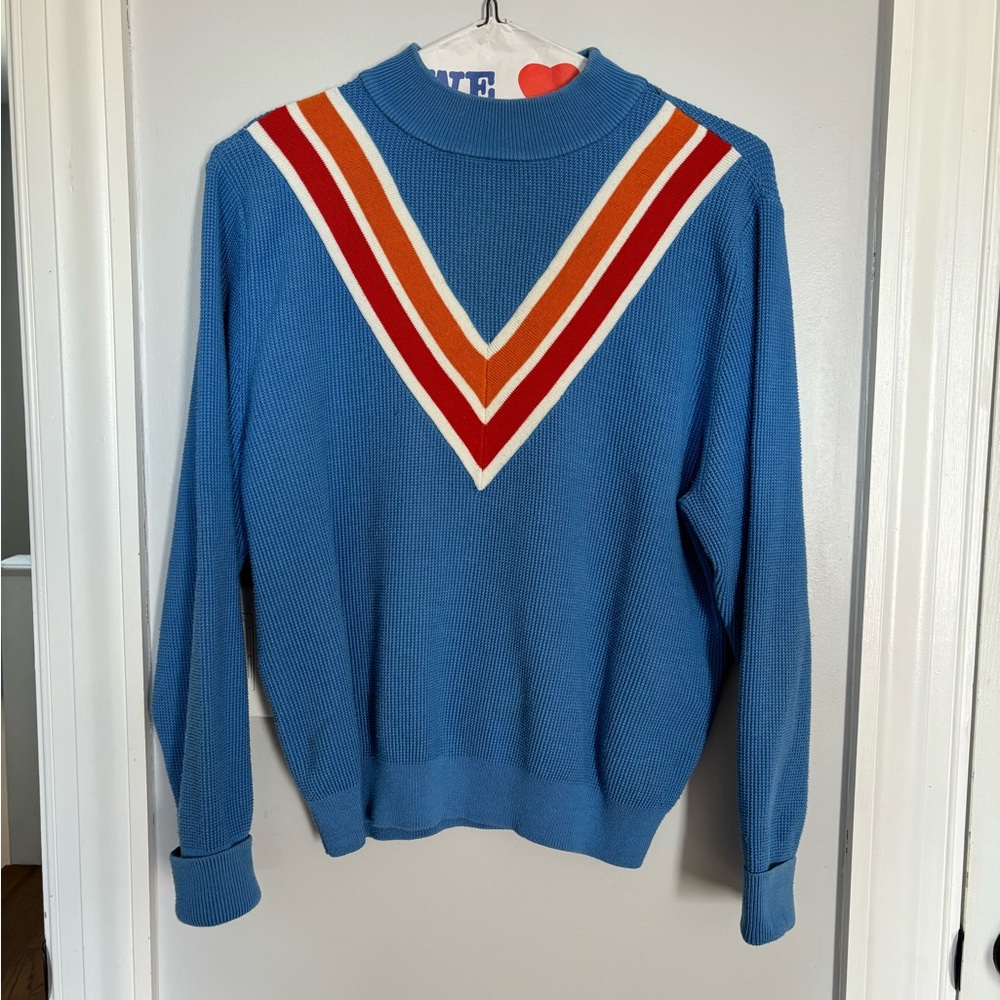 Tory Sport Retro Style Crew Neck Sweater | Blue | Colorblock
